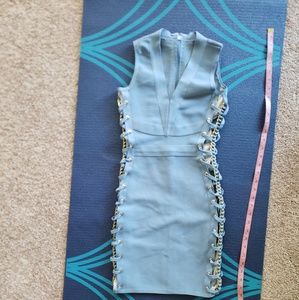 Blue sleeveless short bandage dress